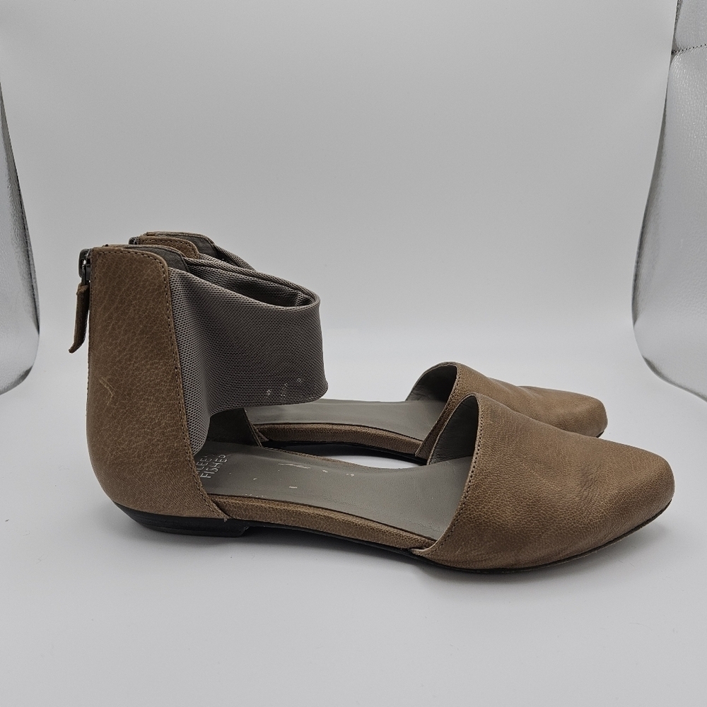 Eileen Fisher tan d'orsay flats with mesh ankle strap size 7
